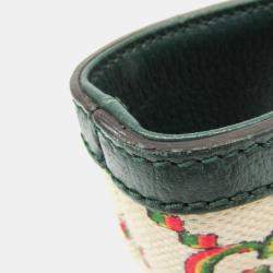 Pre Owned Gucci 100th Anniversary Model Canvas Leather Tote Bag Green Light Beige