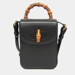 Pre Owned Gucci Bamboo Leather Backpack Handbag Black