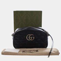 مملوكة مسبقًا Gucci Black Small GG Marmont Matelasse Leather Aria Crossbody