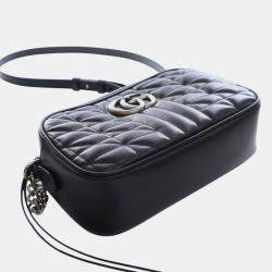 مملوكة مسبقًا Gucci Black Small GG Marmont Matelasse Leather Aria Crossbody