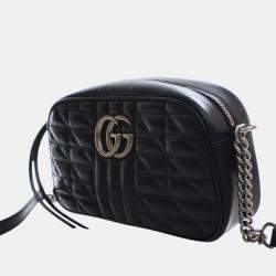 مملوكة مسبقًا Gucci Black Small GG Marmont Matelasse Leather Aria Crossbody