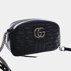 مملوكة مسبقًا Gucci Black Small GG Marmont Matelasse Leather Aria Crossbody