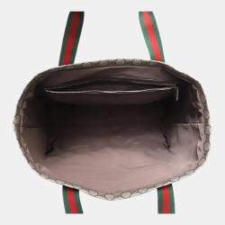 مملوكة مسبقًا حقيبة يد توتس غوتشي كبيرة قماش بني مطلي مع تفاصيل ويب