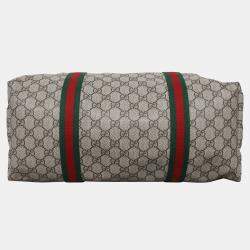 مملوكة مسبقًا حقيبة يد توتس غوتشي كبيرة قماش بني مطلي مع تفاصيل ويب