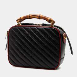 مملوكة مسبقًا حقيبة ساتشيل غوتشي بمبو طورشون جلد ماغرمونت GG مائل أسود صغيرة