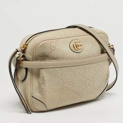 Pre Owned حقيبة كتف غوتشي كاميرا جلد GG نجم أبيض