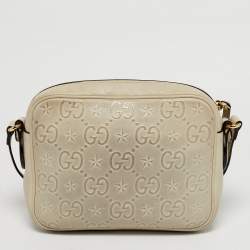 Pre Owned حقيبة كتف غوتشي كاميرا جلد GG نجم أبيض