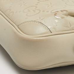 Pre Owned حقيبة كتف غوتشي كاميرا جلد GG نجم أبيض