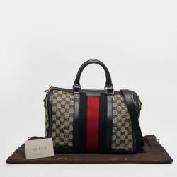 Pre Owned Gucci Joy Medium Navy Blue GG Canvas and Leather Boston Bag