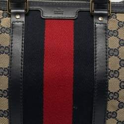 Pre Owned Gucci Joy Medium Navy Blue GG Canvas and Leather Boston Bag