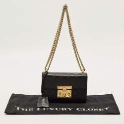 Pre Owned Gucci Padlock Small Black Guccissima Leather Shoulder Bag