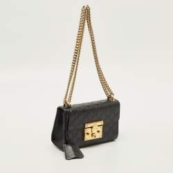 Pre Owned Gucci Padlock Small Black Guccissima Leather Shoulder Bag