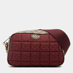 Pre Owned Gucci Red Small Quilted Mini GG Canvas and GG Supreme Double G Crossbody
