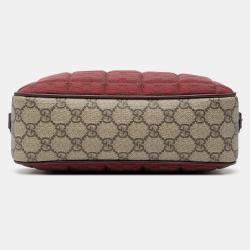 Pre Owned Gucci Red Small Quilted Mini GG Canvas and GG Supreme Double G Crossbody