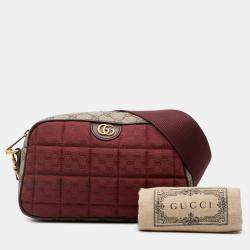 Pre Owned Gucci Red Small Quilted Mini GG Canvas and GG Supreme Double G Crossbody