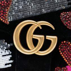 مملوكة مسبقًا Gucci Black Medium GG Marmont Matelasse Velvet Sequin Embellished Shoulder Bag