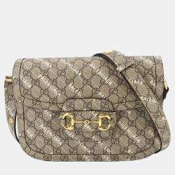 مملوكة مسبقًا Gucci Hacker Horsebit 1955 Beige White GG Supreme Leather Shoulder Bag