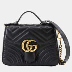 مملوكة �مسبقًا Gucci GG Marmont Mini Black Leather Top Handle Bag