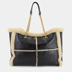 مملوكة مسبقًا Gucci GG Marmont Black Leather Shearling Tote Bag