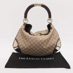 مملوكة مسبقًا حقيبة غوتشي "بابوسكا اندي هوبو" متوسطة جلد و كانفاس جي جي بيج و بني داكن