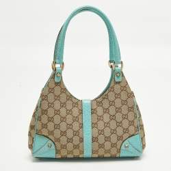 Pre Owned حقيبة يد توتس غوتشي جاكي قماش GG تركواز أزرق/بيج وجلد