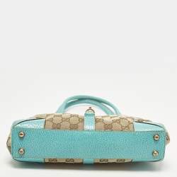 Pre Owned حقيبة يد توتس غوتشي جاكي قماش GG تركواز أ زرق/بيج وجلد