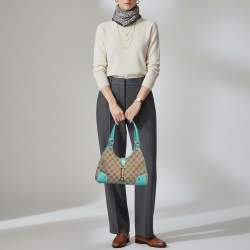 Pre Owned حقيبة يد توتس غوتشي جاكي قماش GG تركواز أزرق/بيج وجلد