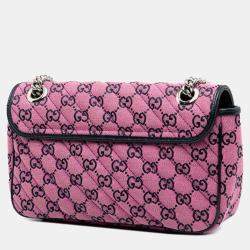 Pre Owned Gucci Pink Medium GG Marmont Matelasse Diagonal GG Canvas Shoulder Bag