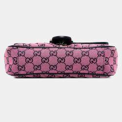 Pre Owned Gucci Pink Medium GG Marmont Matelasse Diagonal GG Canvas Shoulder Bag
