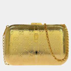 مملوكة مسبقًا Gucci Gold Metal Gg Pouch Chain Shoulder Bag