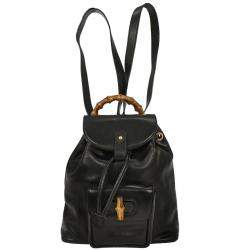 Pre Owned Gucci Black Bamboo Backpack