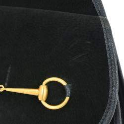 Pre Owned حقيبة كتف غوتشي شامواه سوداء مع حلقة معدنية للكتف