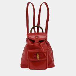 Pre Owned Gucci Red Bamboo Backpack