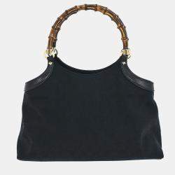 Pre Owned حقيبة يد جوتشي توت بمقبض من البامبو سوداء GG