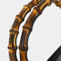 Pre Owned حقيبة يد جوتشي توت بمقبض من البامبو سوداء GG