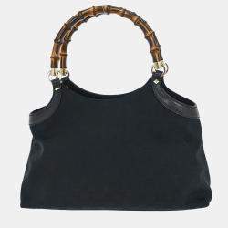 Pre Owned حقيبة يد جوتشي توت بمقبض من البامبو سوداء GG