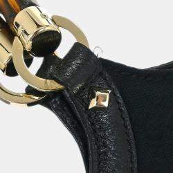 Pre Owned حقيبة يد جوتشي توت بمقبض من البامبو سوداء GG