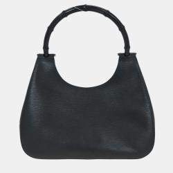 Pre Owned Gucci Black Bamboo Handbag