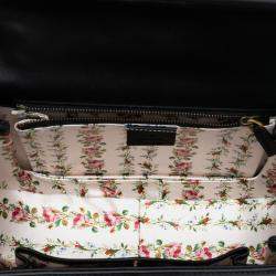 Pre Owned Gucci Black Calfskin Frame Print Bamboo Top Handle Bag