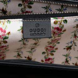 Pre Owned Gucci Black Calfskin Frame Print Bamboo Top Handle Bag