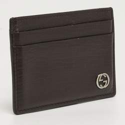 Pre Owned Gucci Interlocking G Dark Brown Leather Card Holder