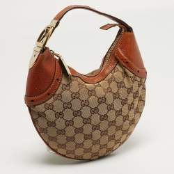 مملوكة مسبقًا Gucci Buckle Brown/Beige GG Canvas and Leather Hobo