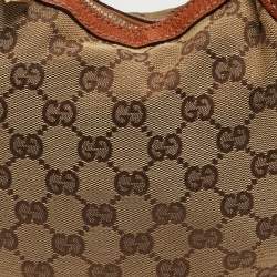 مملوكة مسبقًا Gucci Buckle Brown/Beige GG Canvas and Leather Hobo