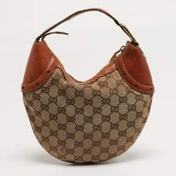 مملوكة مسبقًا Gucci Buckle Brown/Beige GG Canvas and Leather Hobo