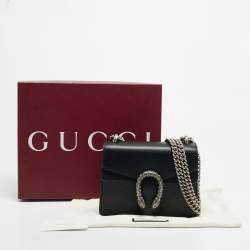 Pre Owned Gucci Crystal Dionysus Mini Black Leather Shoulder Bag