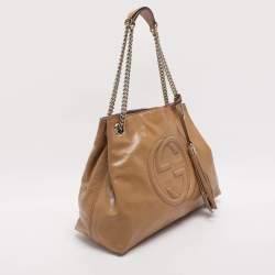 مملوكة مسبقًا حقيبة يد توتس غوتشي سوهو جلد مُحبب ذهبي فاتح بسلسلة متوسطة 