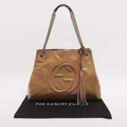 مملوكة مسبقًا حقيبة يد توتس غوتشي سوهو جلد مُحبب ذهبي فاتح بسلسلة متوسطة 