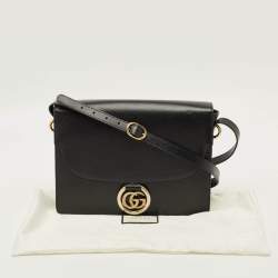 مملوكة مسبقًا Gucci GG Ring Flap Black Leather Shoulder Bag