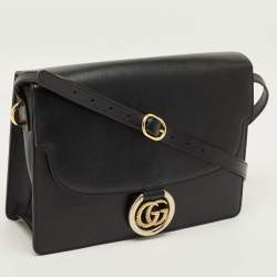 مملوكة مسبقًا Gucci GG Ring Flap Black Leather Shoulder Bag
