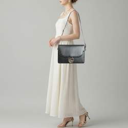 مملوكة مسبقًا Gucci GG Ring Flap Black Leather Shoulder Bag